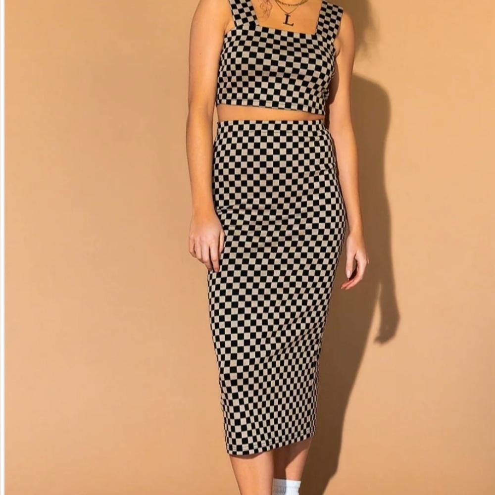 Dressed in LALA Black and White Pencil Skirt Set Midi Night Out